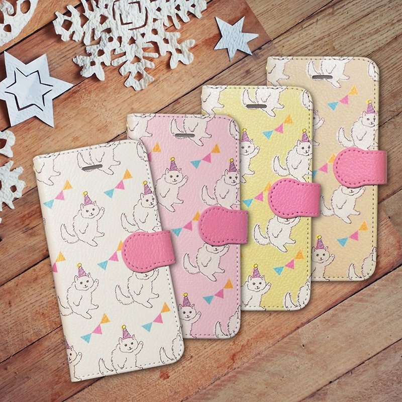 【Notebook type android phone case】Party Cat - Phone Cases - Other Materials White