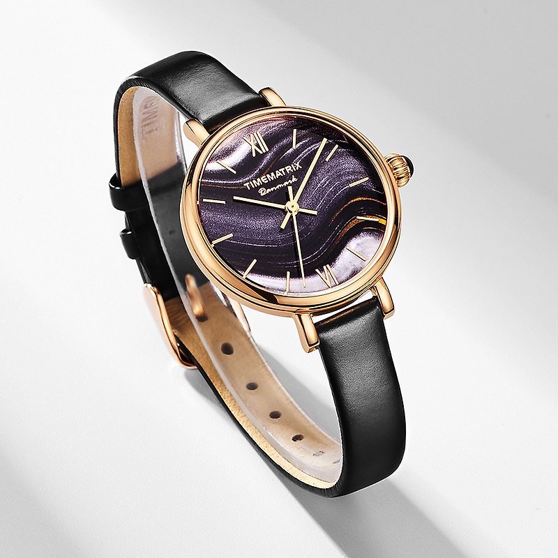 丹麥TIME MATRIX紫金石紋理復古通勤百搭時尚真皮防水女表禮物 - 女錶 - 不鏽鋼 金色
