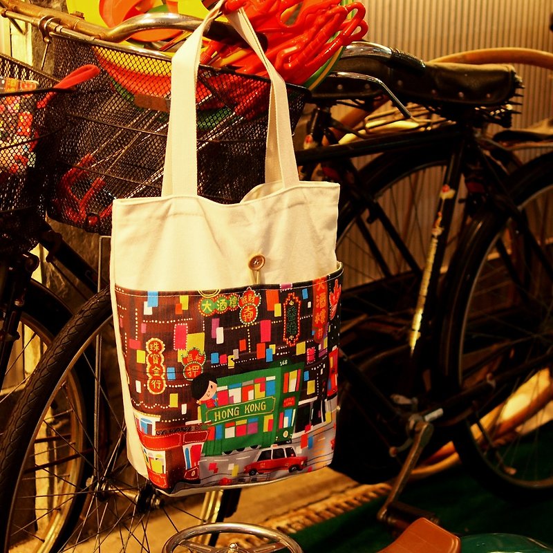 Little Lon x MONOCOZZI | Canvas Tote Bag - Hong Kong Tram - Messenger Bags & Sling Bags - Nylon Multicolor
