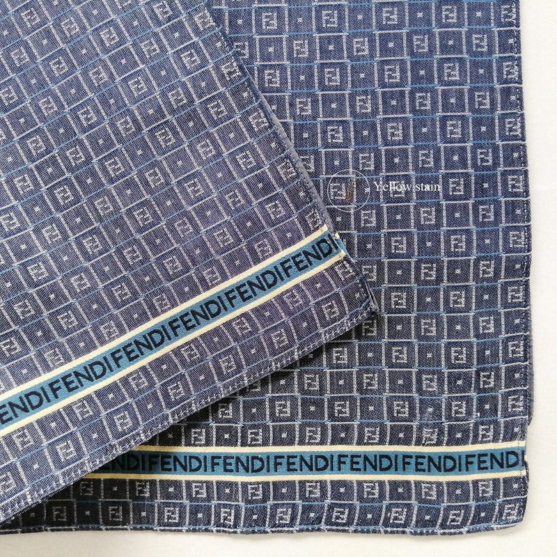 Fendi Vintage Handkerchief Pocket Square Grayish Blue 18 x 18 inches, vintage sc - 手帕 - 棉．麻 綠色