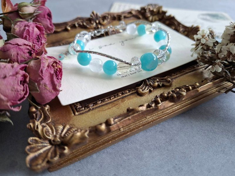 i sea you - Turkish blue amazonite - double wrapped bracelet - Stone, citrine - สร้อยข้อมือ - เครื่องประดับพลอย ขาว