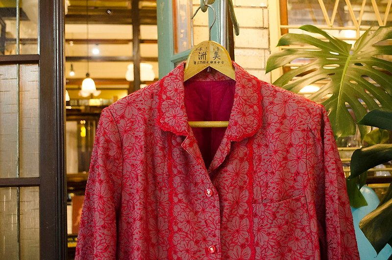 客訂霓紅巴洛克刺繡櫻花蕾絲訂製古董洋裝大衣 | vintage莞洱古著 - 連身裙 - 聚酯纖維 