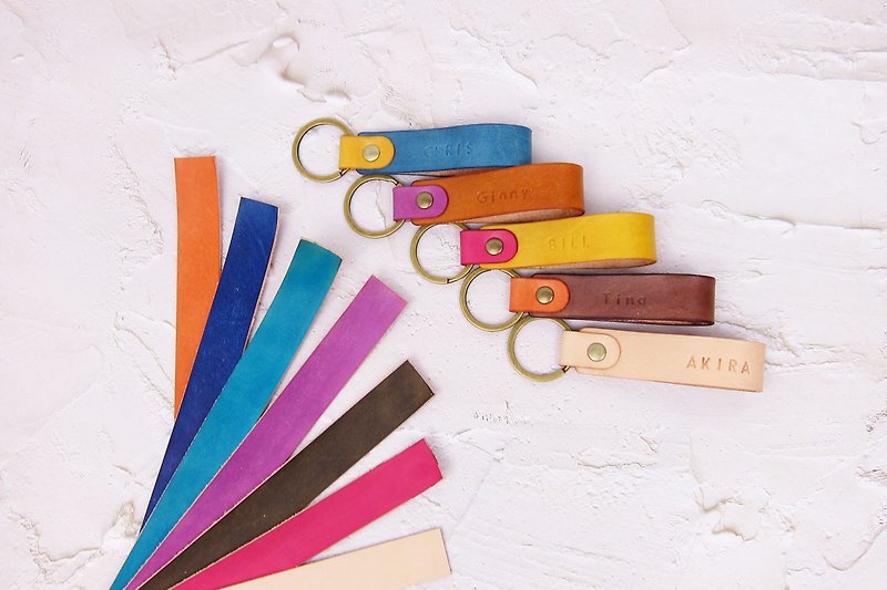 Hand-dyed leather key ring/key ring/customized gift/free lettering (1-7 free lettering) - Keychains - Genuine Leather Multicolor