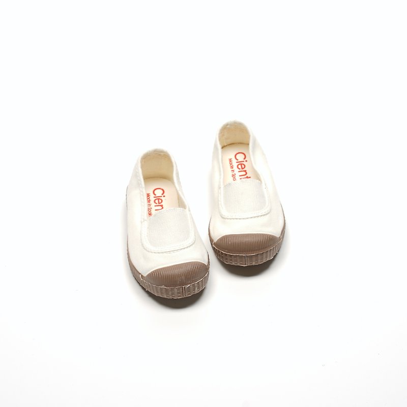 西班牙帆布鞋 CIENTA M75997 05 白色 咖啡底 經典布料 鬆緊帶 - 童裝鞋 - 棉．麻 白色