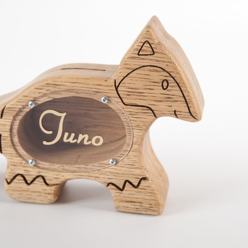 Wooden piggy bank, wooden fox Customized gift coin bank, wooden animal money box - 存錢筒 - 木頭 