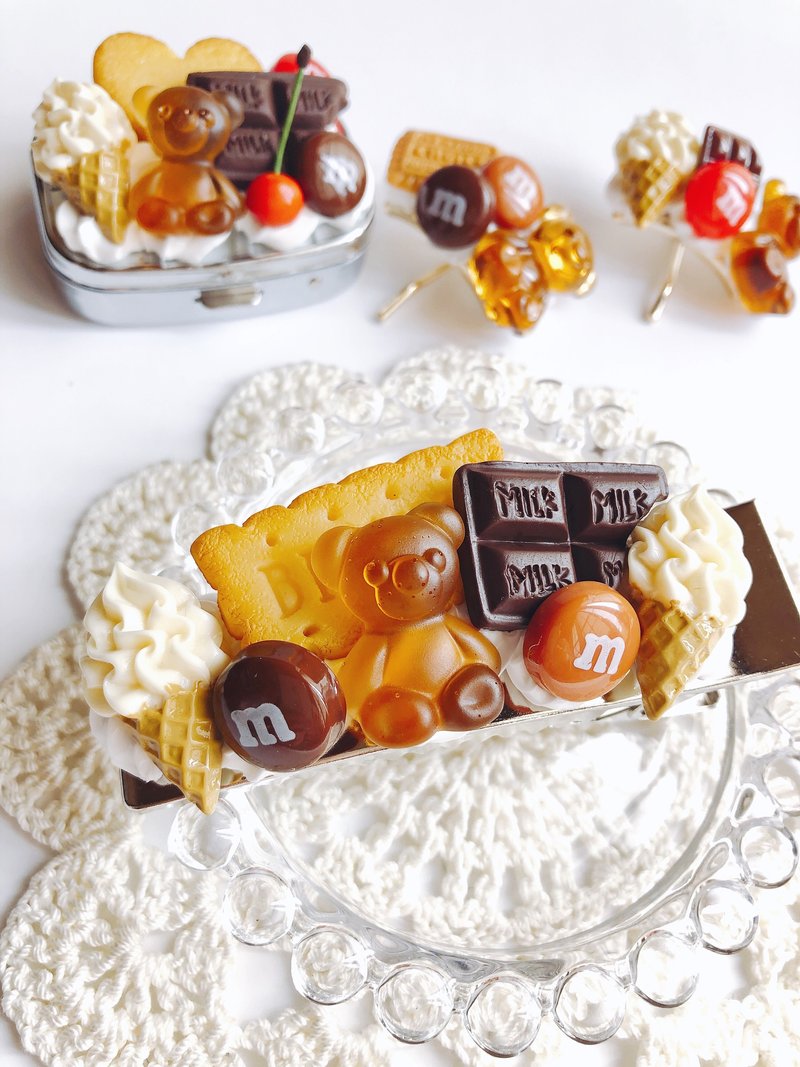 hair clip, hair accessory, fake sweets,choco,fake food, food sample, present,swe - 髮夾/髮圈 - 黏土 銀色