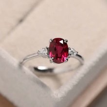 天然ルビー宝石リング、本物のシルバー、9 x 7 mm、本物のルビー