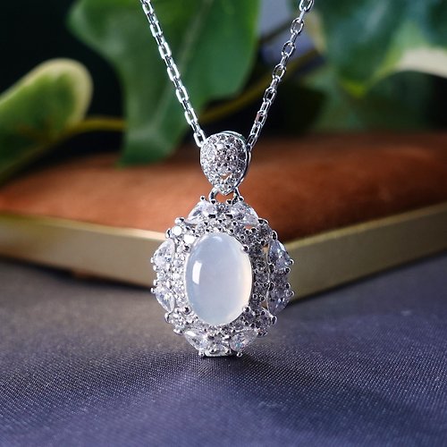NOW jewelry 高冰起光 天然A貨翡翠 放光玻璃種 玉石之美 純銀項鍊 僅有一件