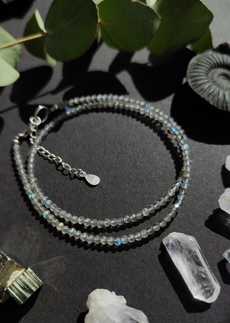Labradorite choker - Basic Thin High-Quality Crystal Necklace - 項鍊 - 半寶石 灰色