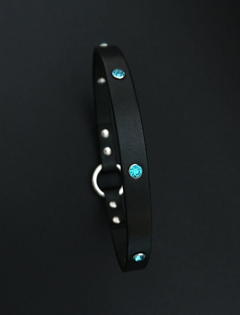 Custom Leather Dog Tag Collar, Leather Dog ID Collar, Crystal Rivets Dog Collar - Collars & Leashes - Genuine Leather 