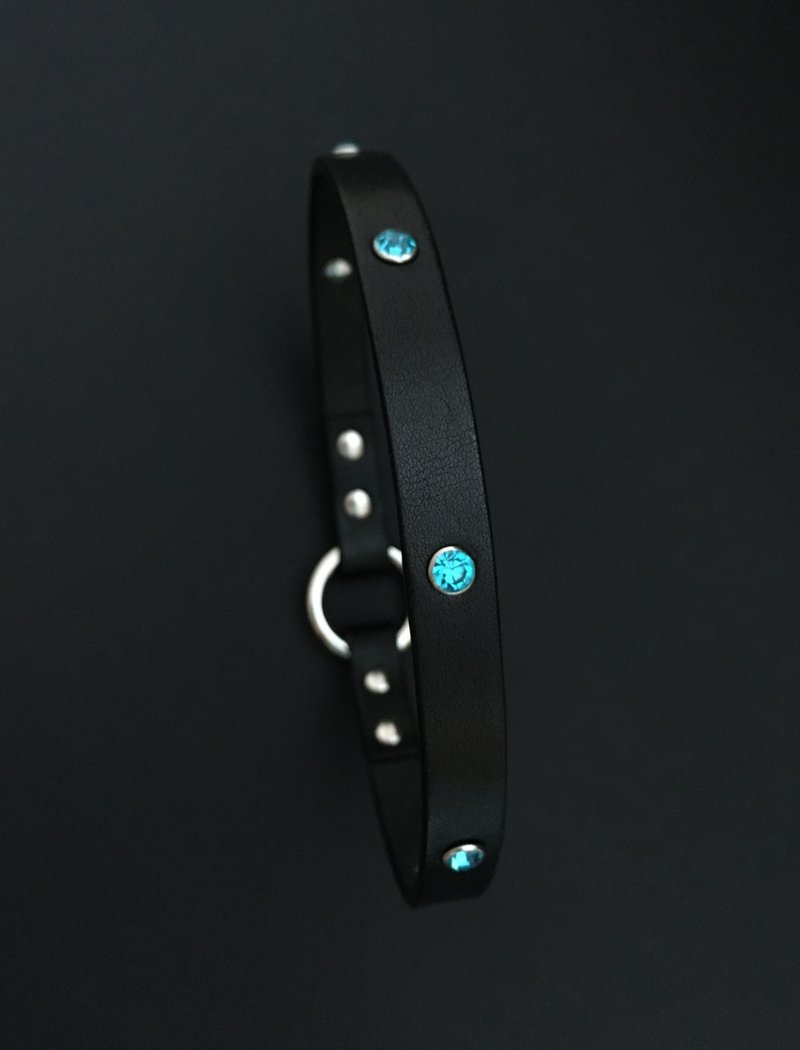 Custom Leather Dog Tag Collar, Leather Dog ID Collar, Crystal Rivets Dog Collar - 項圈/牽繩 - 真皮 