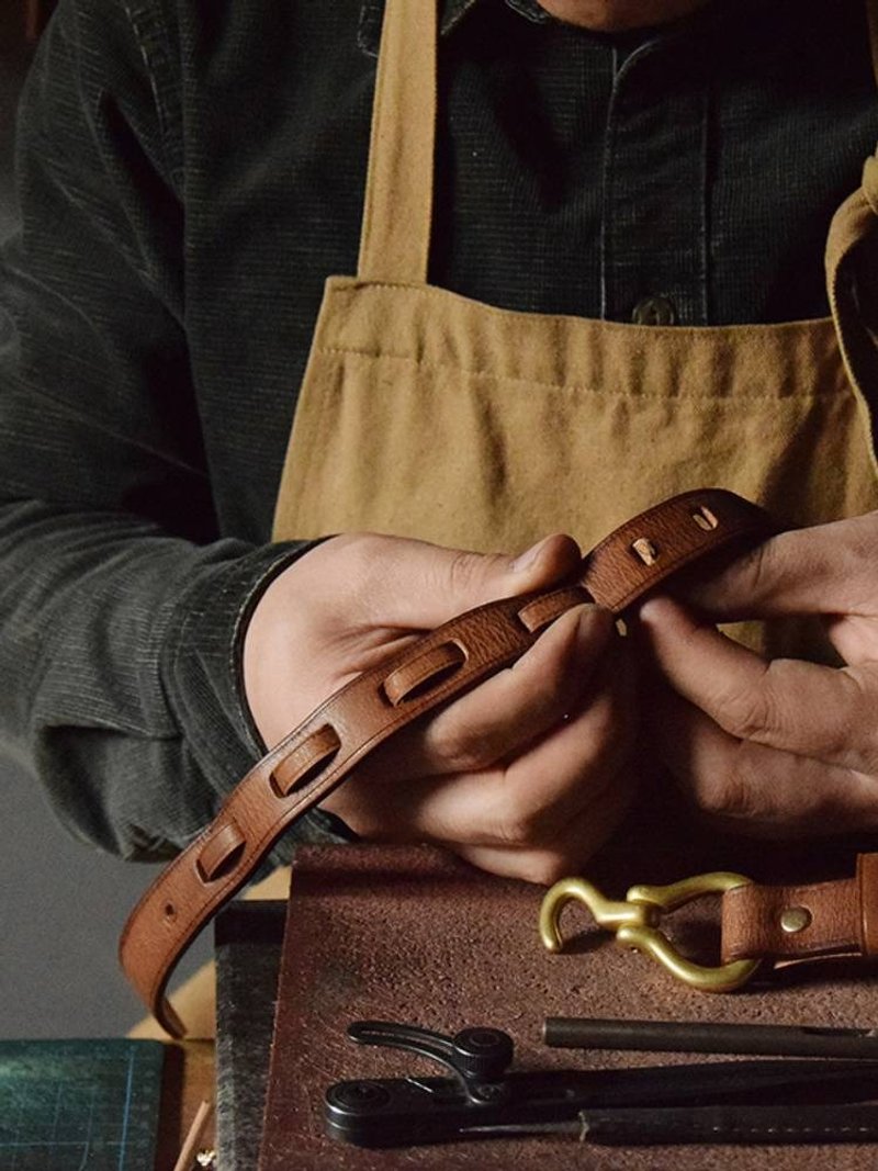 美式復古銅勾扣手工真牛皮帶牛仔簡約女士個性小眾軟潮搭 - 皮帶/腰帶 - 真皮 咖啡色