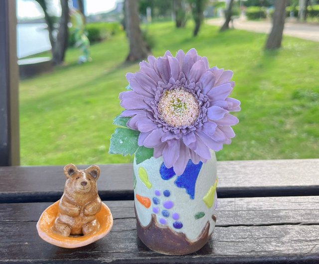 A Lu かわいいクマの陶器製花瓶/装飾/ギフト/手作り手描き