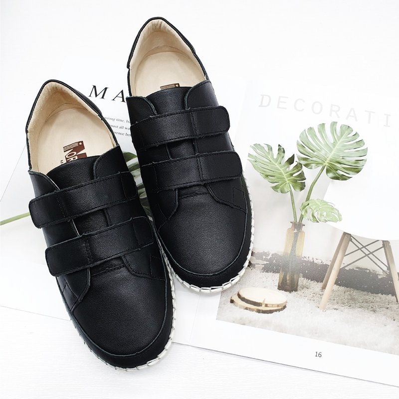 Genuine Leather Solid Color Magnet Thick Bottom Air Cushion Balloon Casual Shoes (Pure Black) - Women's Casual Shoes - Genuine Leather Black