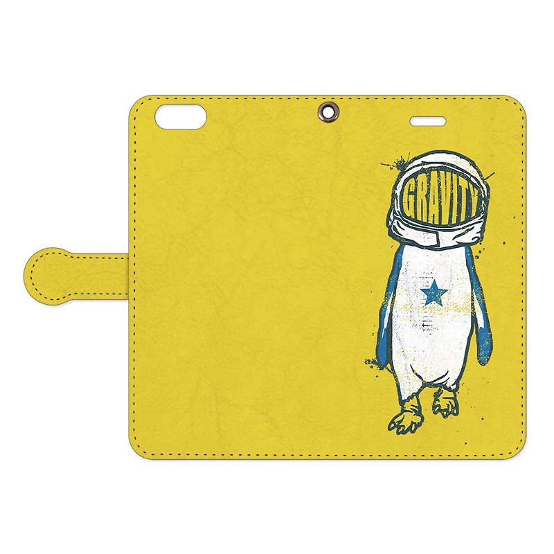 Handbook type iPhone case / Gravity Penguin - เคส/ซองมือถือ - หนังแท้ สีเหลือง