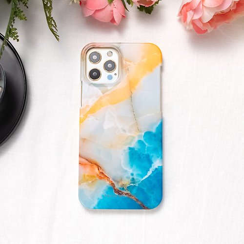 POLAR POLAR iPhone / Samsung 水色陽光雲石紋 半包硬殼 手機殼【客製】
