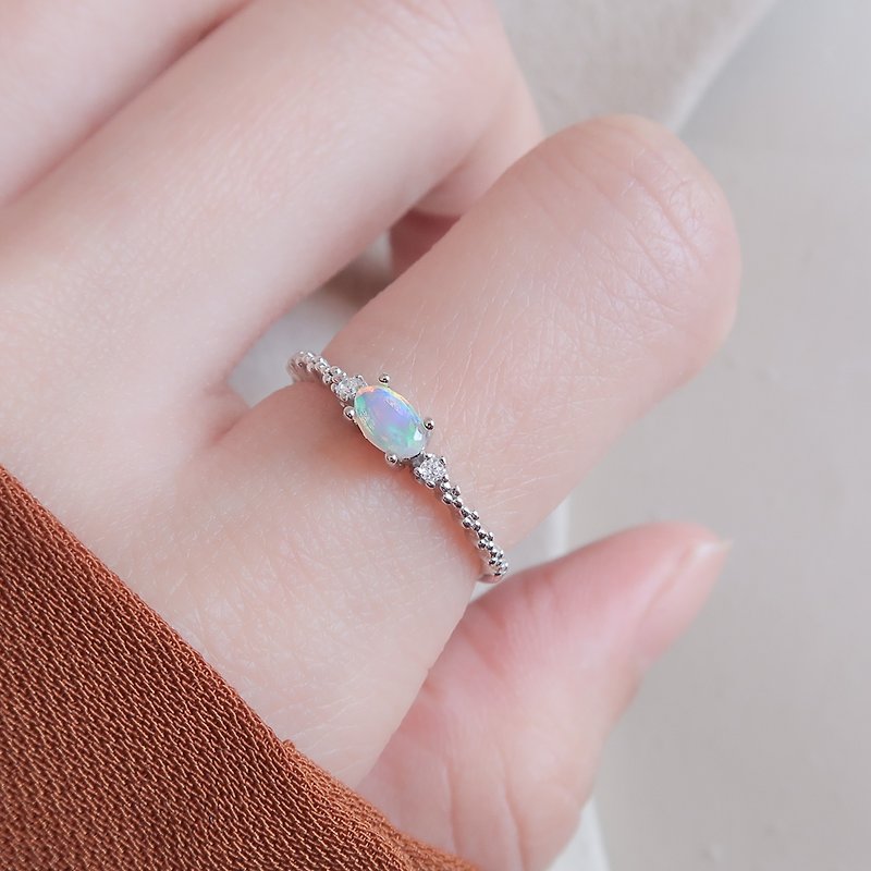 / 一點點的堅持 / 蛋白石 歐泊 Opal 925純銀 手工天然石 戒指 - 戒指 - 純銀 藍色