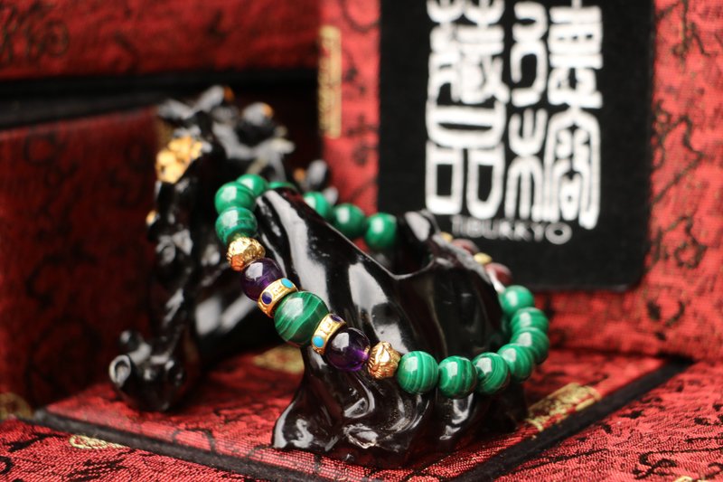 原礦天然孔雀石手串 8mm 紫水晶 白水晶 手鏈 飾品 手環 佛珠 - 手鍊/手環 - 植物．花 