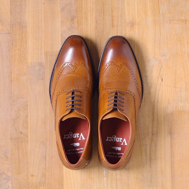 Vanger elegant and beautiful ‧ simple and elegant carved Oxford shoes Va185 brown made in Taiwan - รองเท้าอ็อกฟอร์ดผู้ชาย - หนังแท้ สีนำ้ตาล
