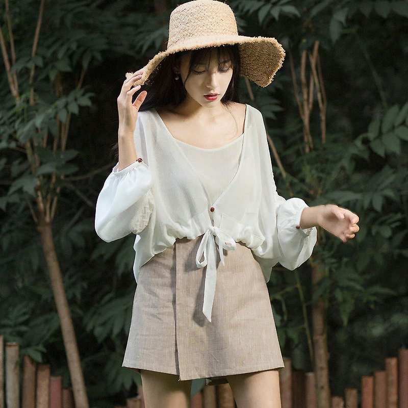 Anne Chen 2017 summer new lady nine sleeves hem adjustable sunscreen - เสื้อแจ็คเก็ต - เส้นใยสังเคราะห์ ขาว