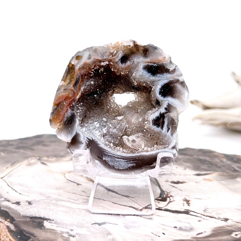 吸入。風水擺件 全拋 療癒 l 纏絲瑪瑙盆 天然有晶洞 共生礦  l - 擺飾/家飾品 - 水晶 多色
