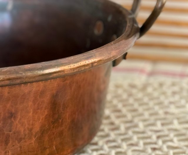 40566-驚艷法國1850年古董紅銅鍋黃銅把手大鍋36cm JSVS 古董家飾選物店