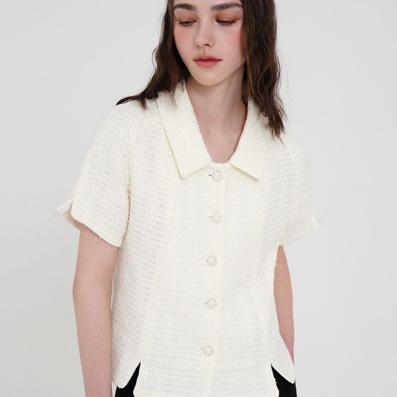 Korea sisterhood, Slit Tweed Jacket - Ivory - 女大衣/外套 - 其他材質 白色