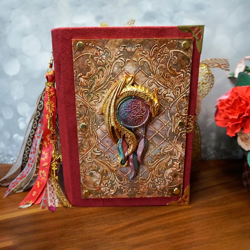 Golden dragon handmade notebook (junkjournal) in boho style