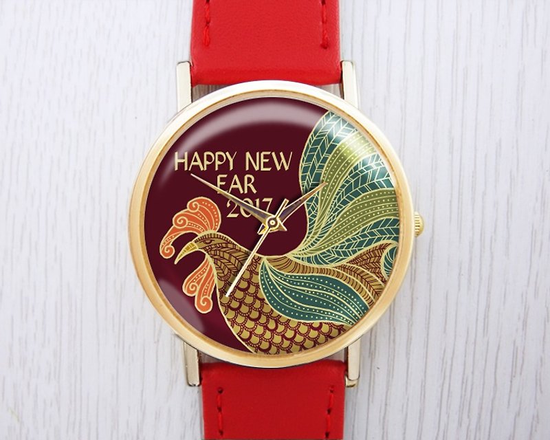金雞報喜 - 時尚手錶︱真皮錶帶︱男女流行穿搭配件︱最佳節日禮物 - 女裝錶 - 其他金屬 紅色