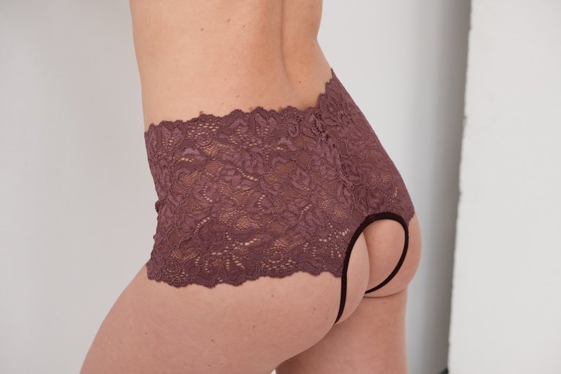 Lace erotic panties - Crochless lingerie - Women's Underwear - 女內衣褲 - 聚酯纖維 紫色