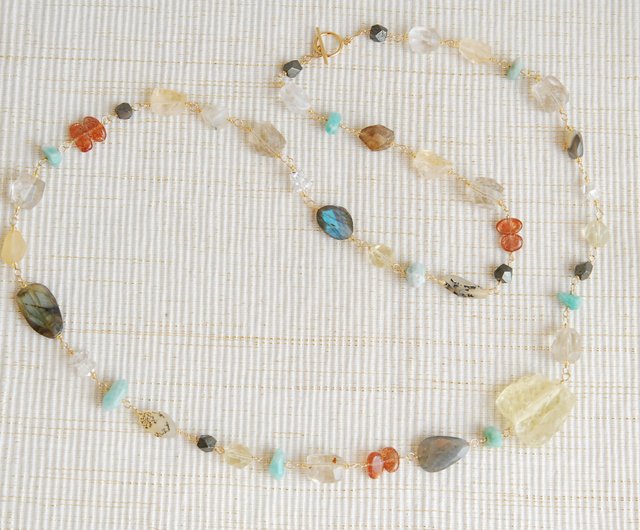 Rough rock lemon quartz and Amazonite, necklace using various