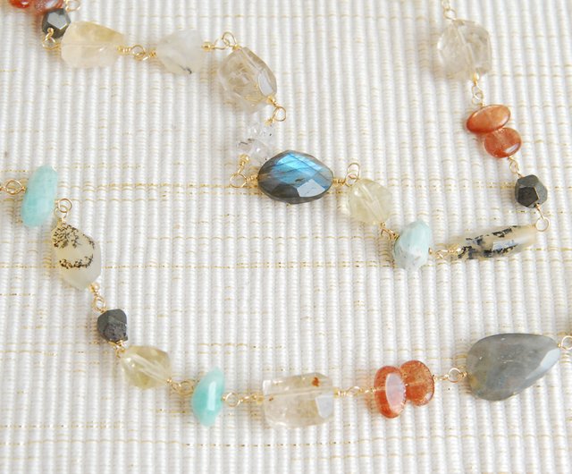 Rough rock lemon quartz and Amazonite, necklace using various