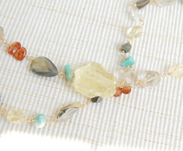 Rough rock lemon quartz and Amazonite, necklace using various