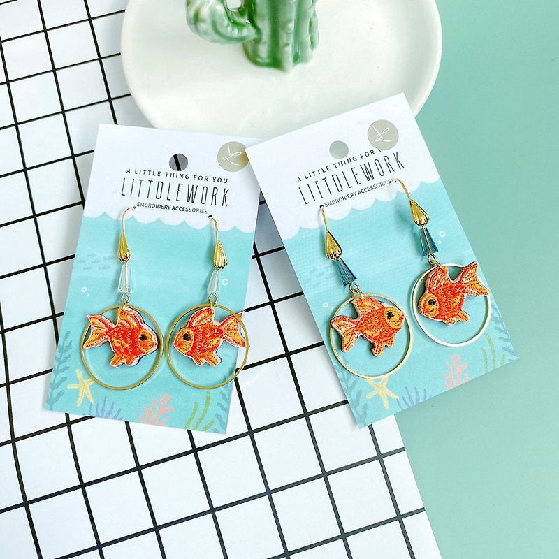 Embroidery earrings | goldfish | Littdlework - ต่างหู - งานปัก หลากหลายสี