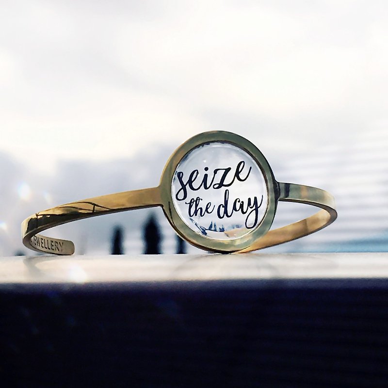 On My Mind Series - Seize the day text bangle - Bracelets - Other Metals Gold