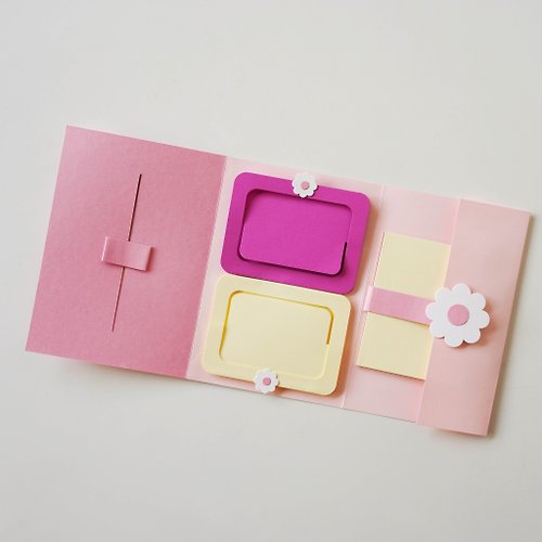 手作吧！材料商店 花花滑動4種機關卡片材料組合包－粉紅色 (需自己動手做)