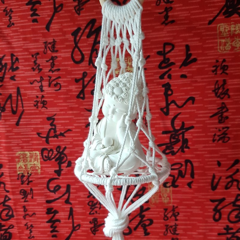 Miniature Small meditation Buddha 180701 w/macrame weaving hanging basket - น้ำหอม - วัสดุอื่นๆ ขาว