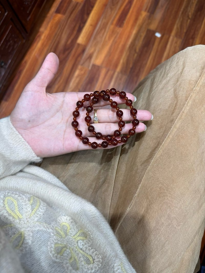 天然橙紅石榴石手鏈雙圈 漸變珠手鏈 女人石 小眾輕奢氣質款手鏈 - 手鍊/手環 - 玉石 