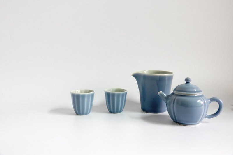 不言美器 灰藍 四季豐收壺 一壺一盅二杯 - 茶壺/茶杯/茶具 - 瓷 