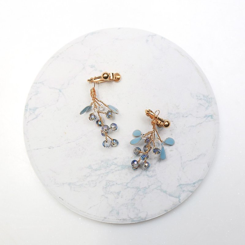 Blue flower clip earrings - Earrings & Clip-ons - Other Metals Blue