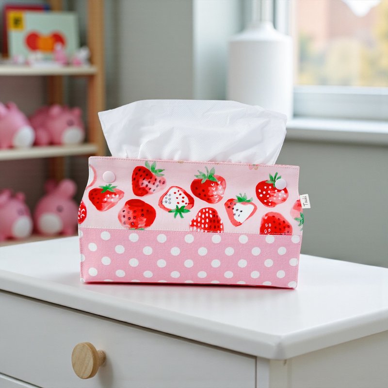 小草莓面紙盒套 - 面紙盒 - 棉．麻 