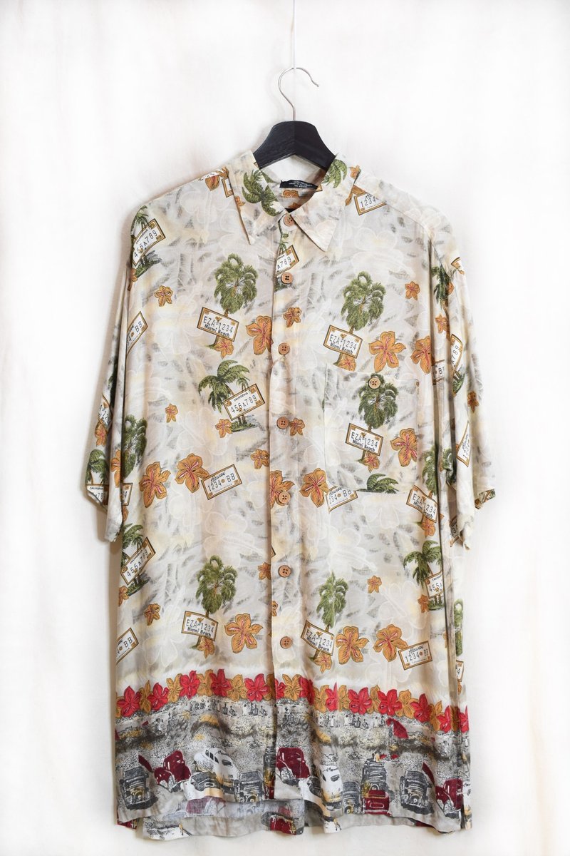 Vintage Hawaiian Flower Shirt California Coconut Tree - เสื้อเชิ้ตผู้ชาย - ผ้าไหม 