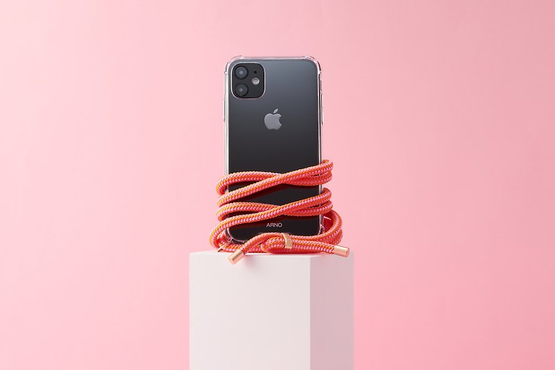 Arno 編繩背帶透明iPhone手機殼_甜橙橘 - 手機殼/手機套 - 聚酯纖維 橘色