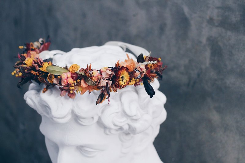 Flower Crown!! [Sun God-Apollo] Dried Flower Crown Wedding Picnic Marriage - เครื่องประดับผม - พืช/ดอกไม้ สีส้ม