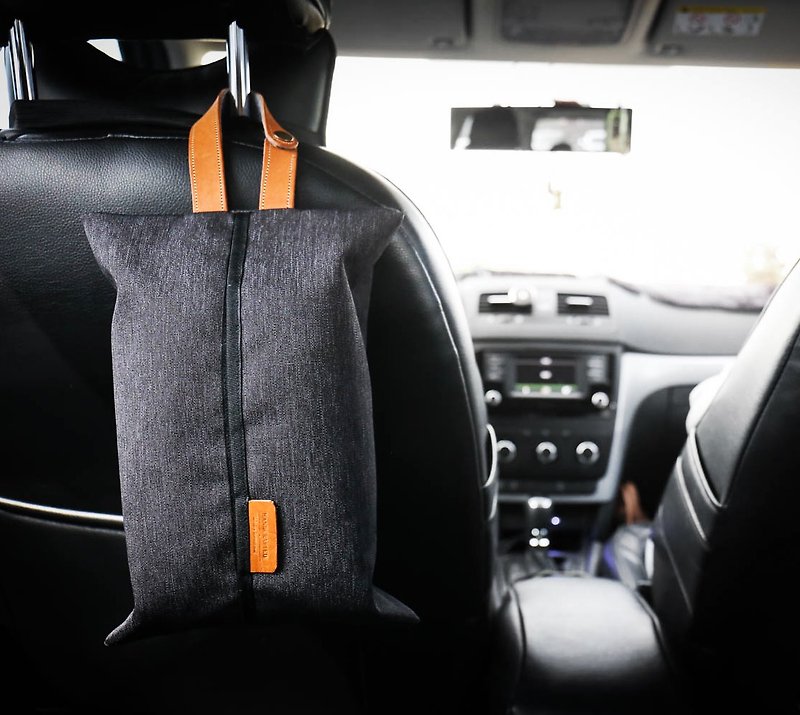 【icleaXbag】Car Tissue box holder (with button/without button) - Tissue Boxes - Genuine Leather Gray
