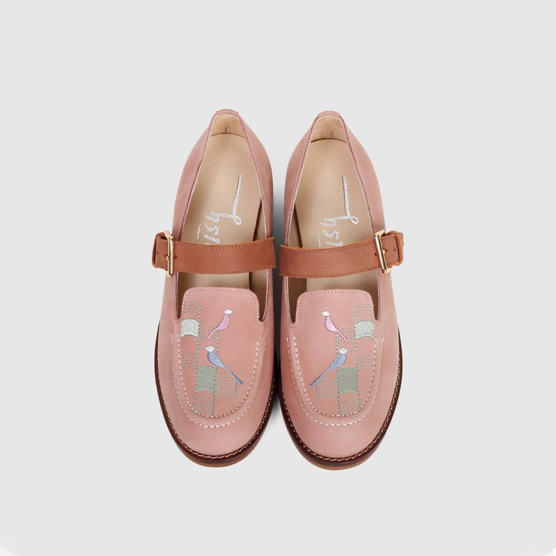 Embroidered Mary Jane Wooden Heels - On the Roof/Secluded Pink - Women's Leather Shoes - Genuine Leather Pink