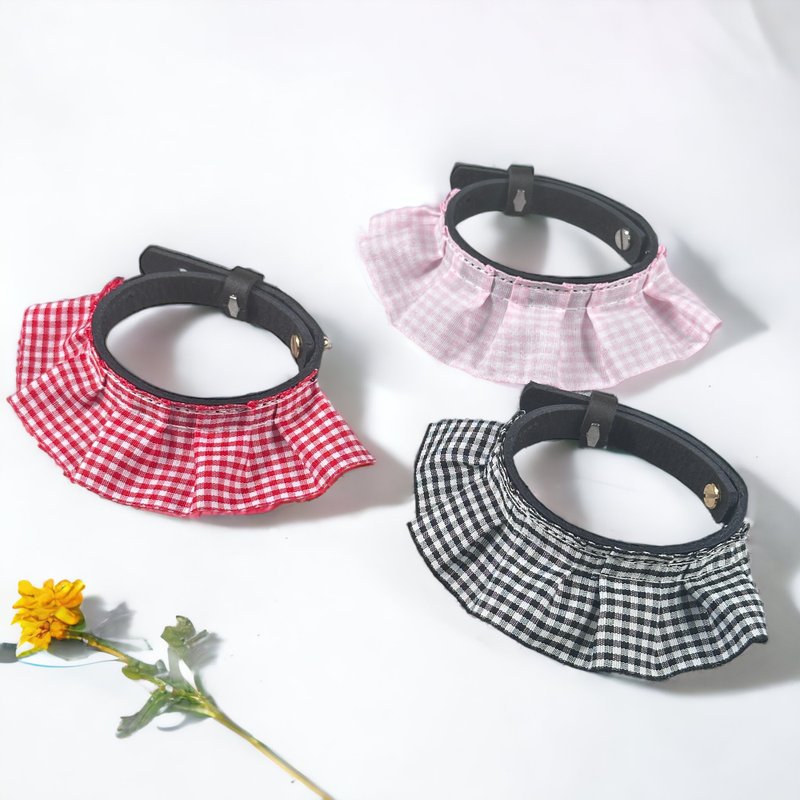 [Charity Cat Collar] Plaid Pet Scarf | Cat Scarf - ปลอกคอ - หนังแท้ สีเทา