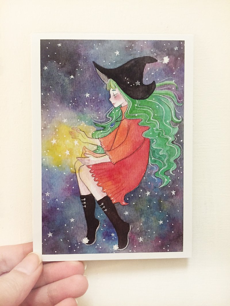 Little witch DOLLY-painted watercolor postcards - การ์ด/โปสการ์ด - กระดาษ สีม่วง