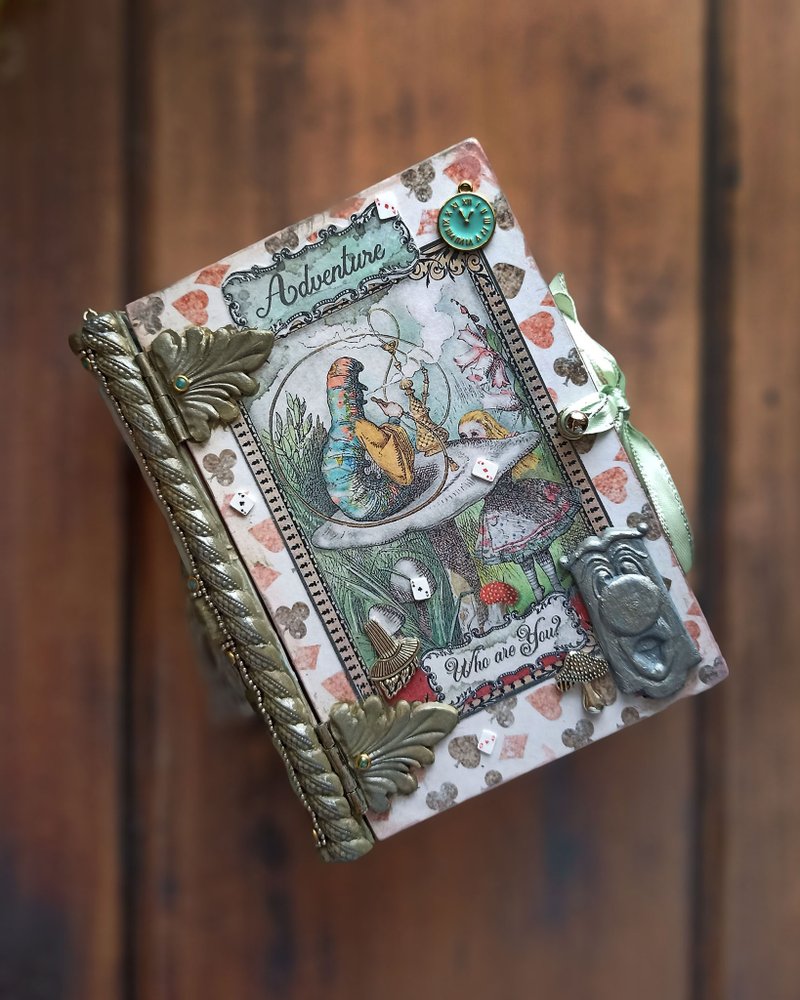 Wooden book box,Tarot cards box,Alice in Wonderland,Mad Hatter box,White rabbit - 居家收納/收納盒/儲物盒 - 木頭 藍色