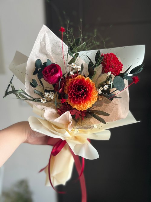 カーネーションプリザーブドダリブーケカスタムプリザーブドブーケ